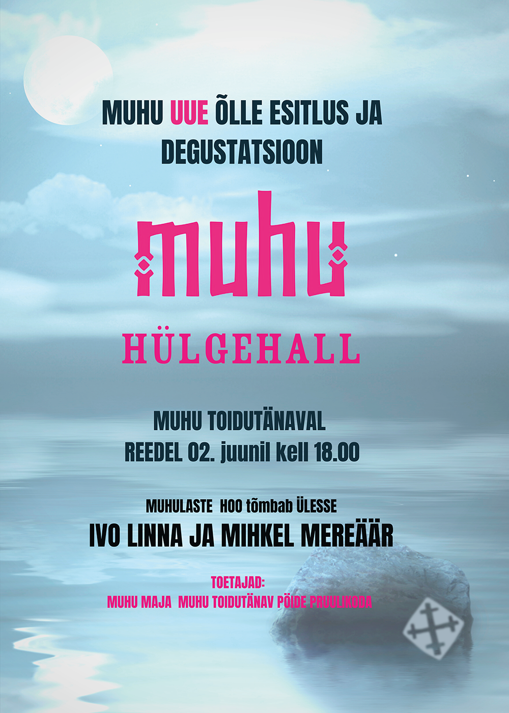 Muhu uue õlle esitlus ja degustatioon. 2. juunil kell 18.00 Muhu toidutänaval. Ivo Linna ja Mihkel Mereäär.